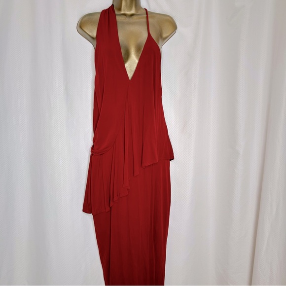 Reiss Xena red asymmetrical maxi dress sleeveless size 6 - Picture 2 of 11